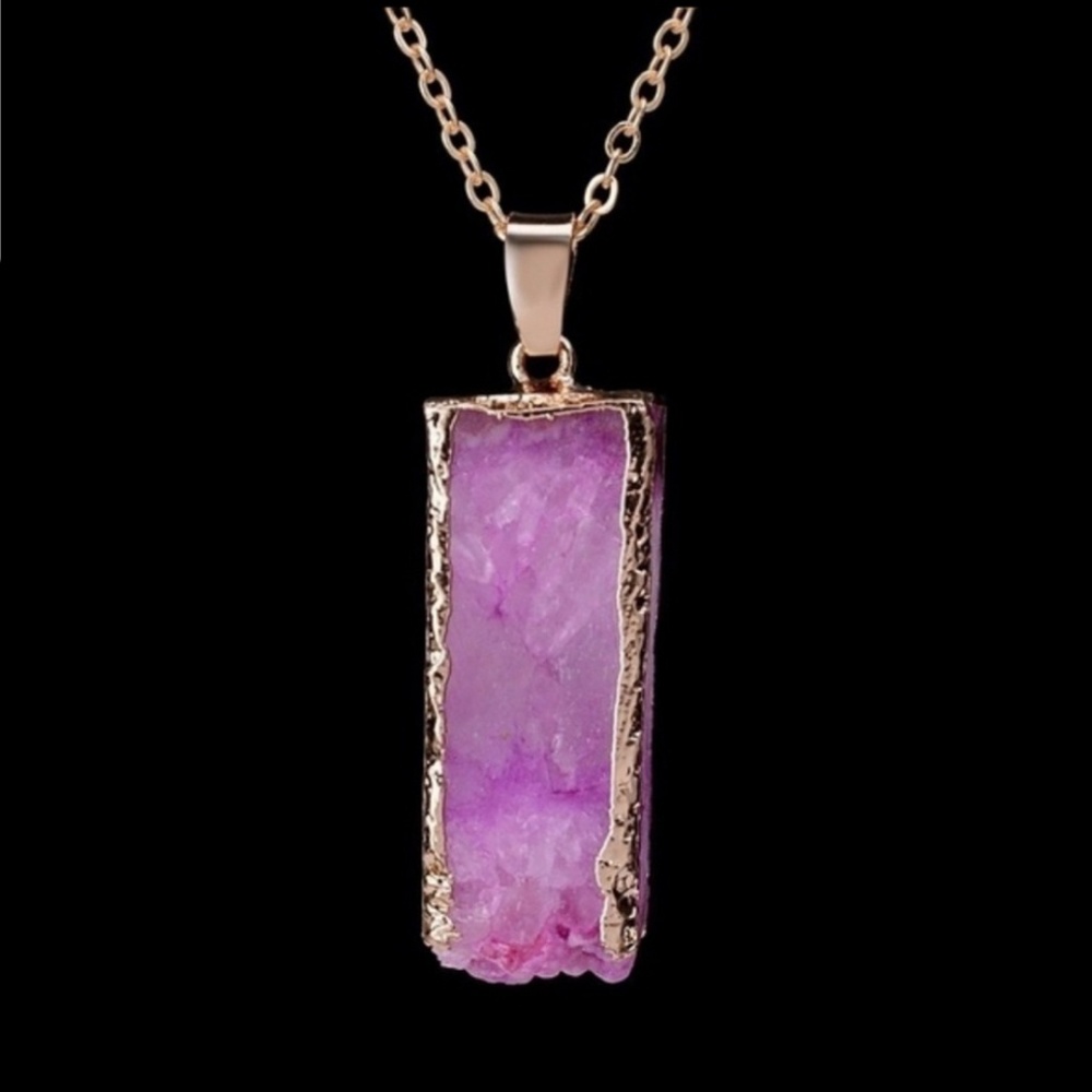 Gold plated raw gemstone necklace